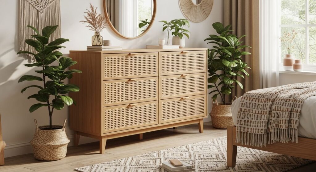Rattan or Cane-Front Dresser