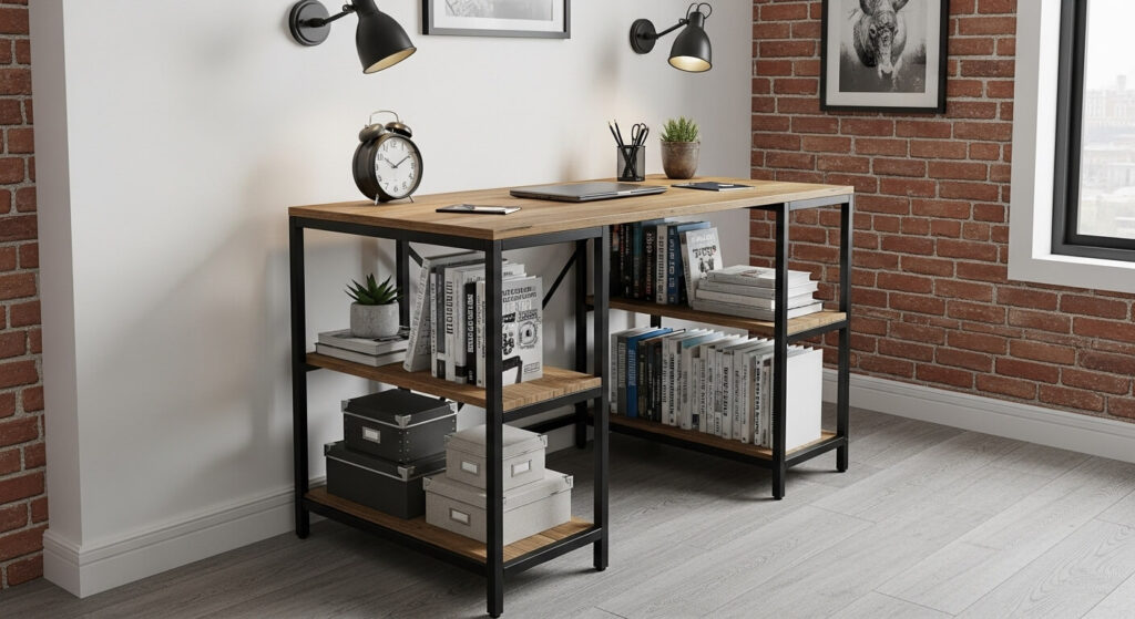 Industrial Desk with Bookcase Side