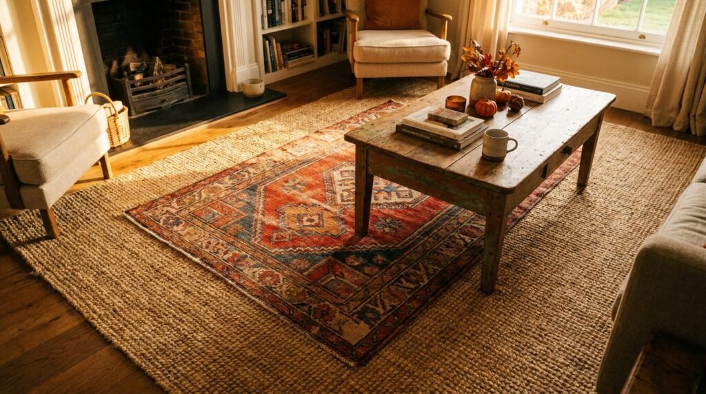 Layer a Smaller Rug Over a Larger One